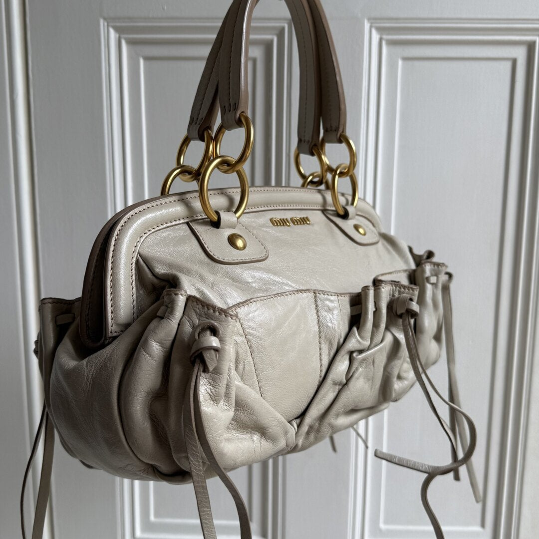 Miu Miu Bow Leather Cream Shoulder Bag