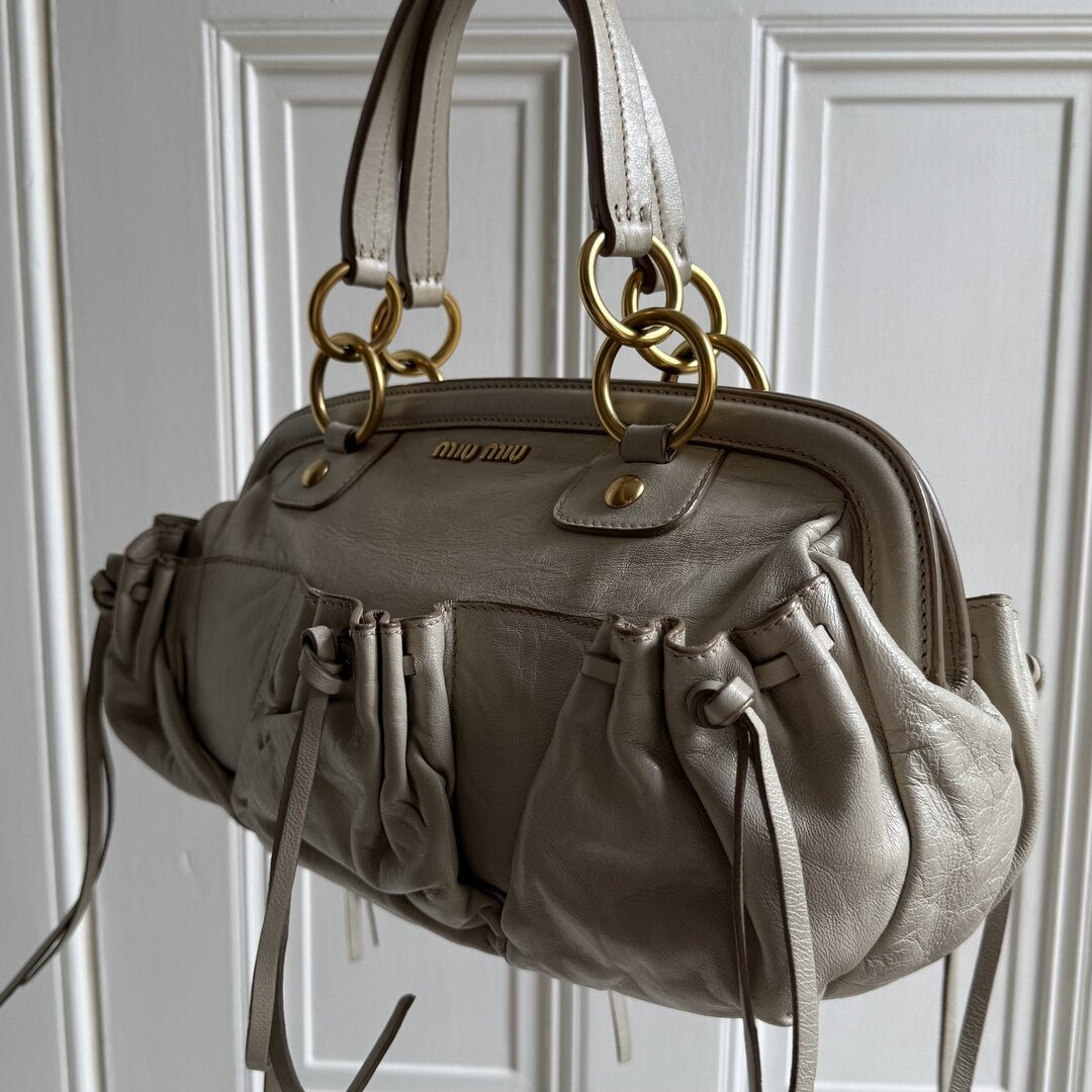 Miu Miu Bow Leather Cream Shoulder Bag