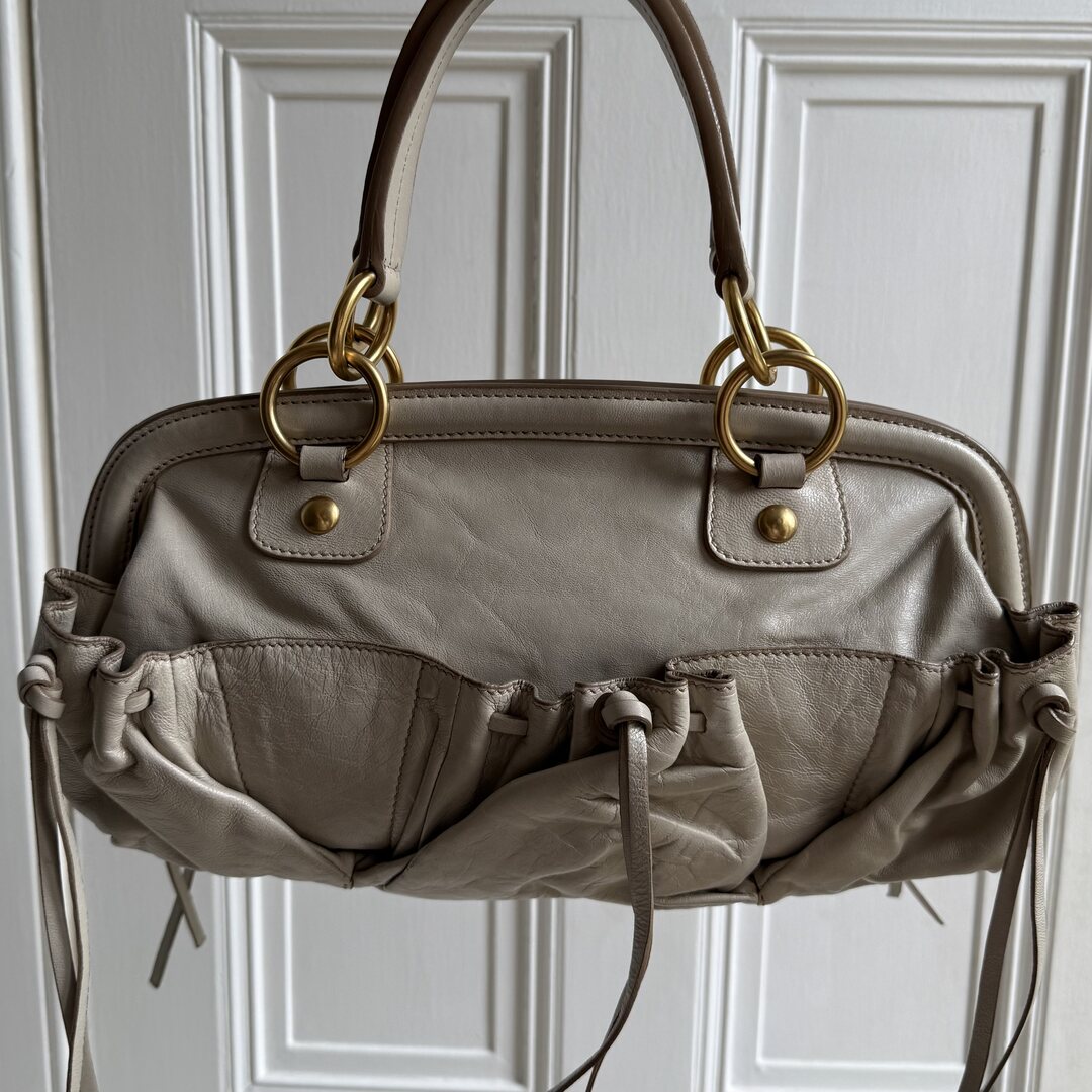 Miu Miu Bow Leather Cream Shoulder Bag