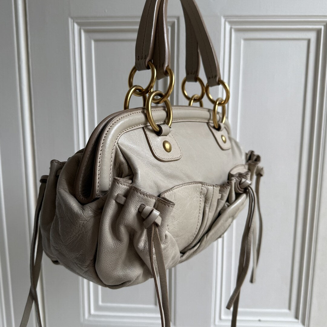 Miu Miu Bow Leather Cream Shoulder Bag