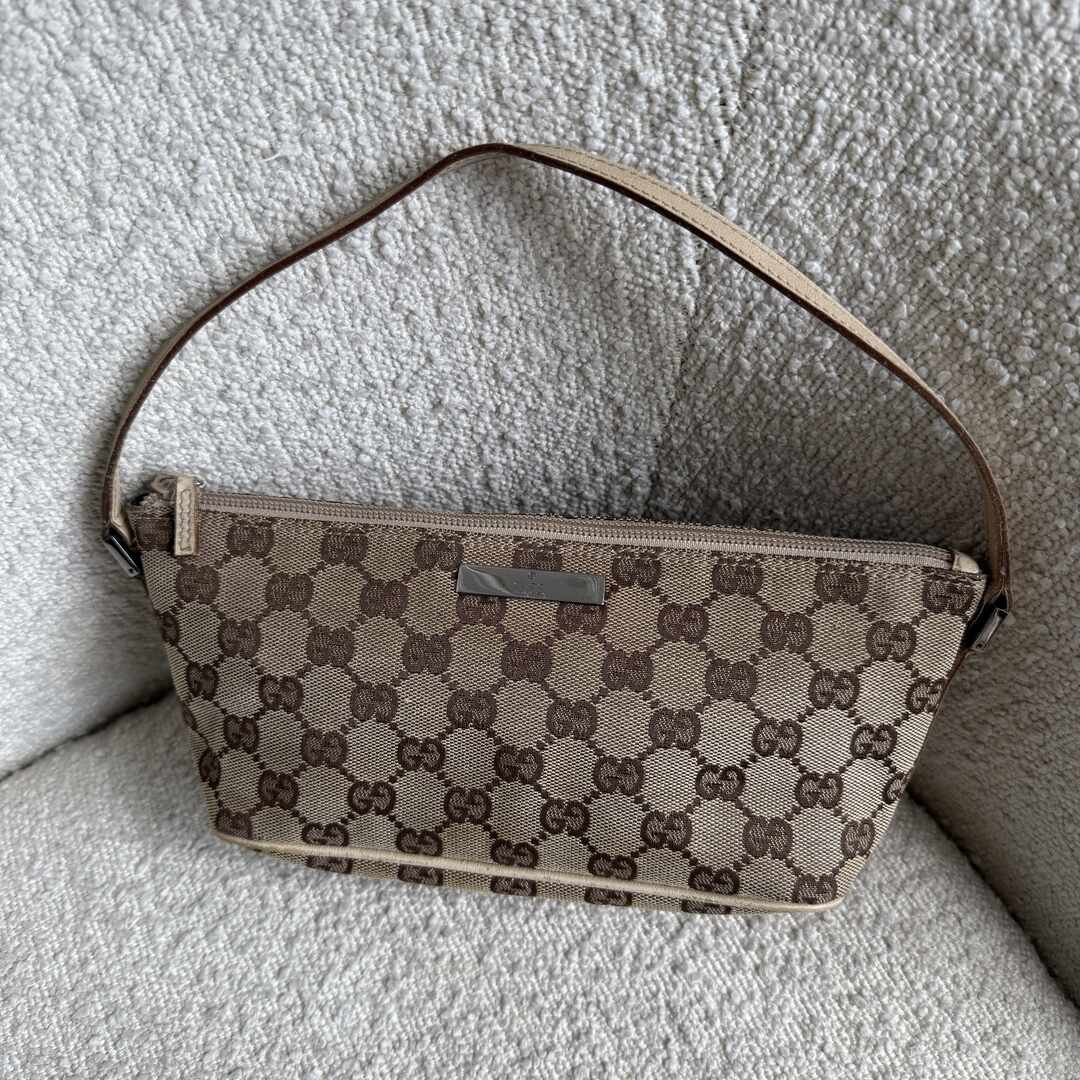Gucci GG Monogram Beige Boat Pochette Handbag