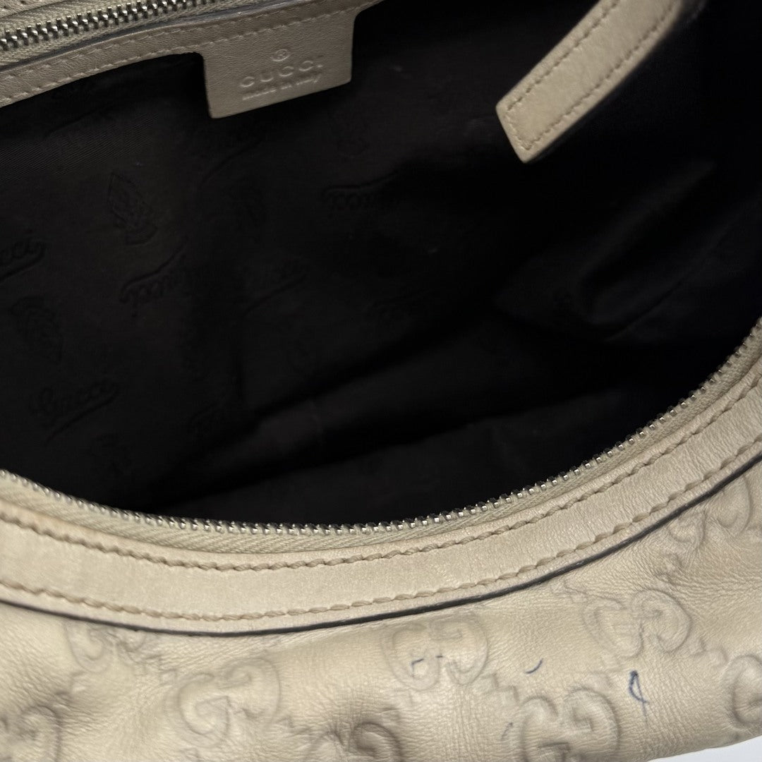 Gucci Guccissima Twins Hobo Cream Leather Shoulder Bag