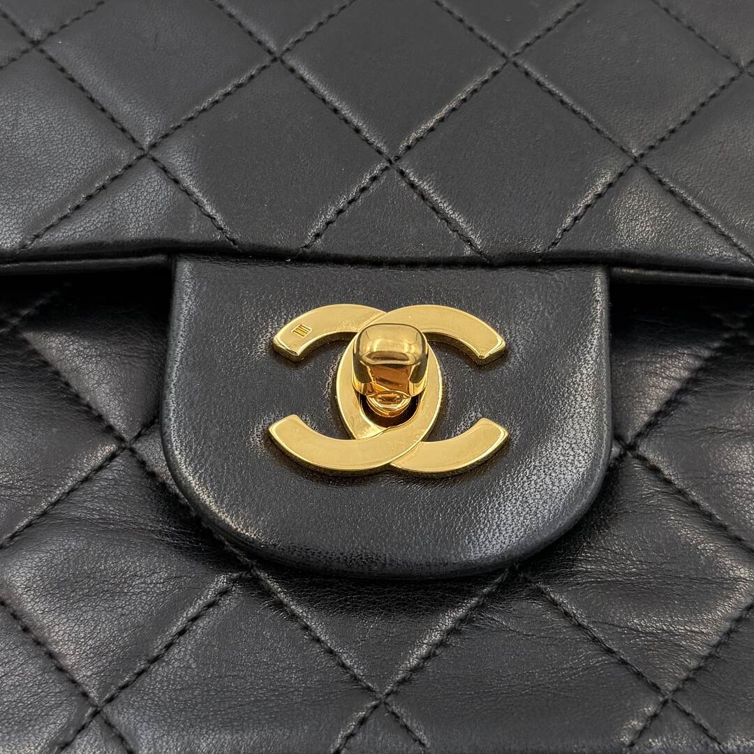 90s Chanel Matelasse Double Flap Chain 24K Gold Black Shoulder Bag