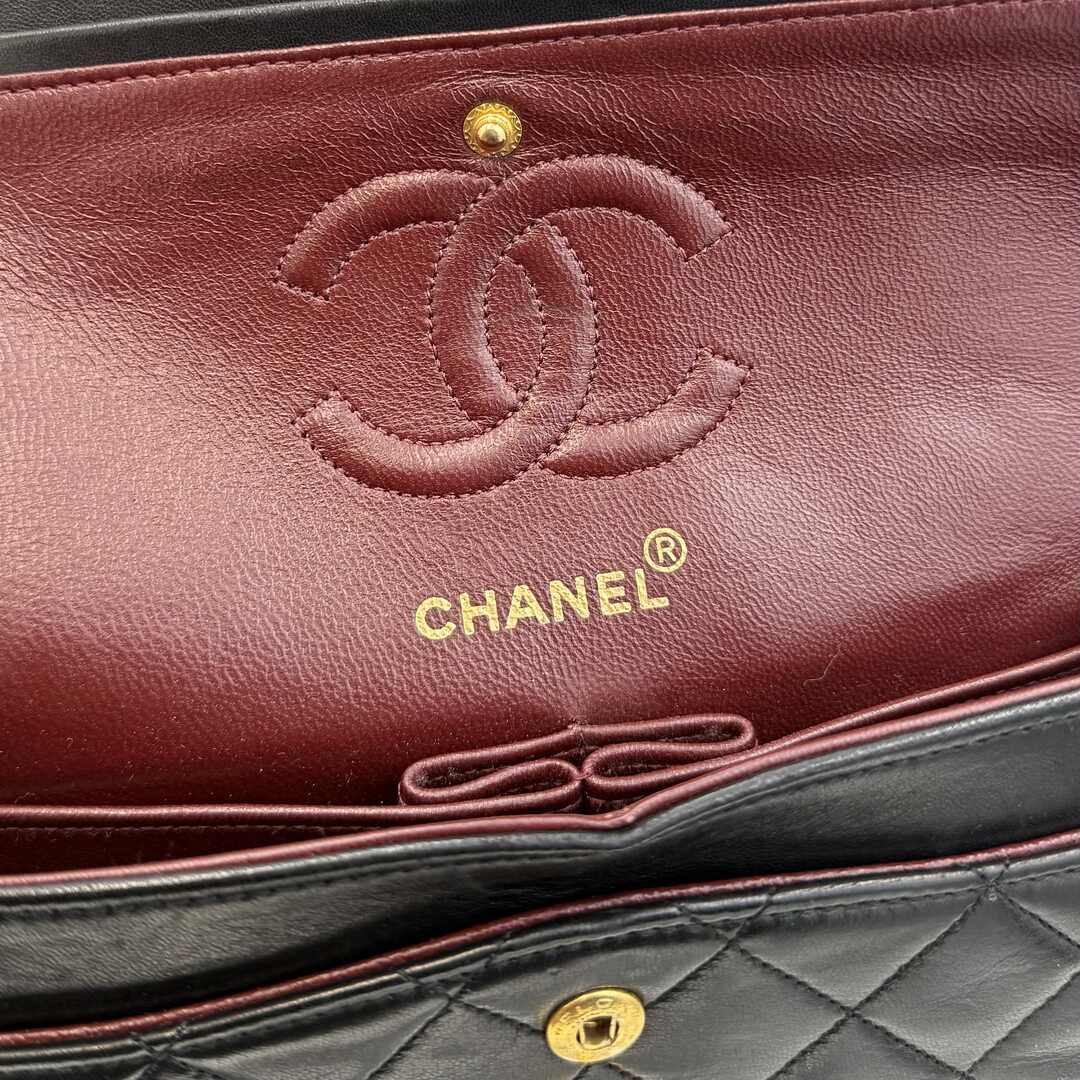 90s Chanel Matelasse Double Flap Chain 24K Gold Black Shoulder Bag