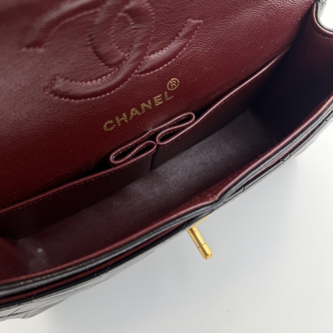 90s Chanel Matelasse Double Flap Chain 24K Gold Black Shoulder Bag