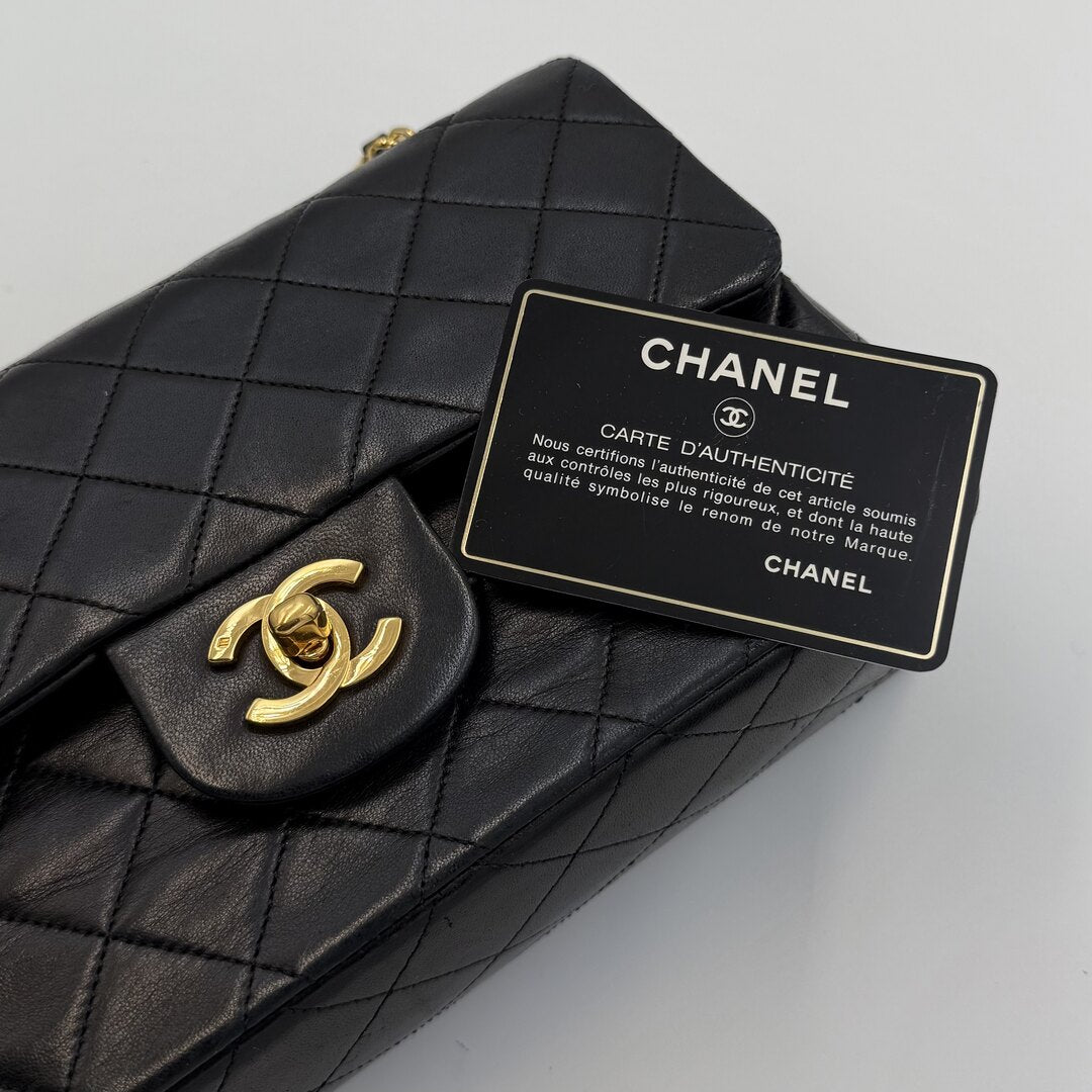 90s Chanel Matelasse Double Flap Chain 24K Gold Black Shoulder Bag