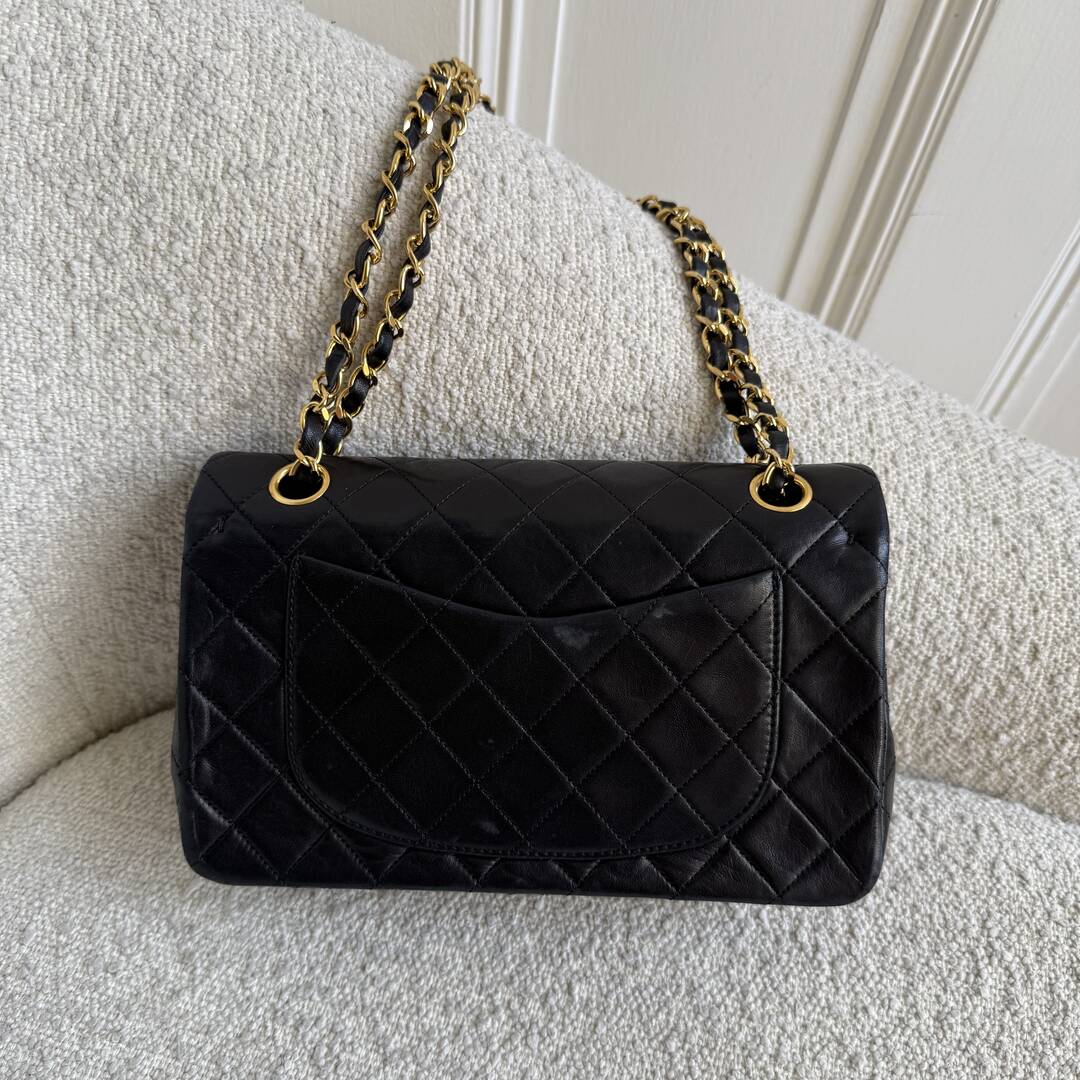90s Chanel Matelasse Double Flap Chain 24K Gold Black Shoulder Bag