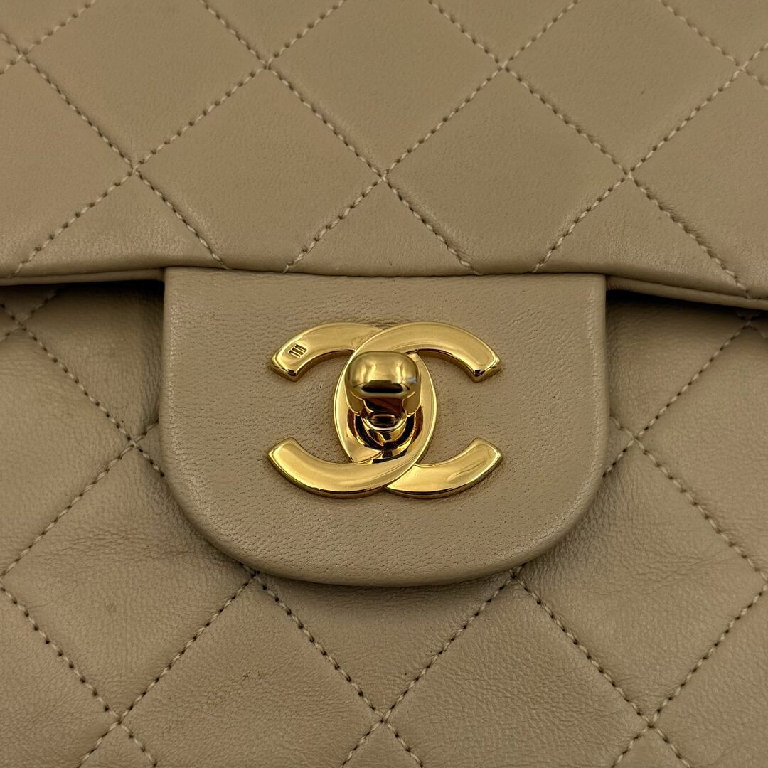 90s Chanel Matelasse Double Flap Chain 24K Gold Beige Shoulder Bag