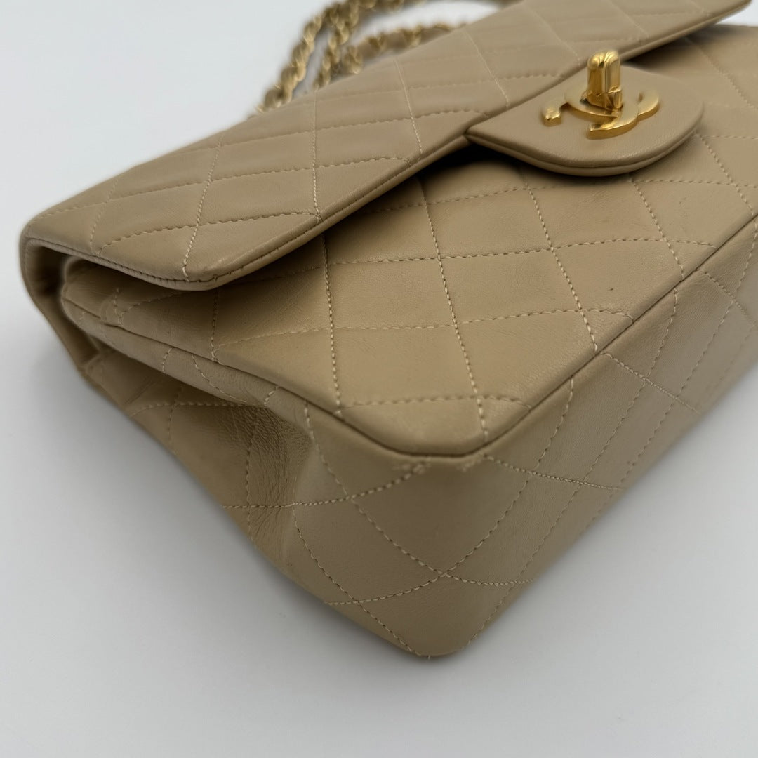 90s Chanel Matelasse Double Flap Chain 24K Gold Beige Shoulder Bag