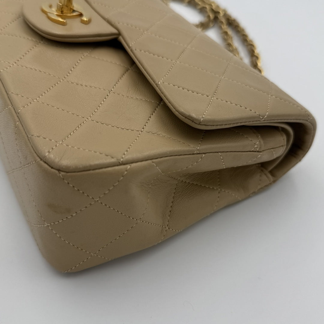 90s Chanel Matelasse Double Flap Chain 24K Gold Beige Shoulder Bag