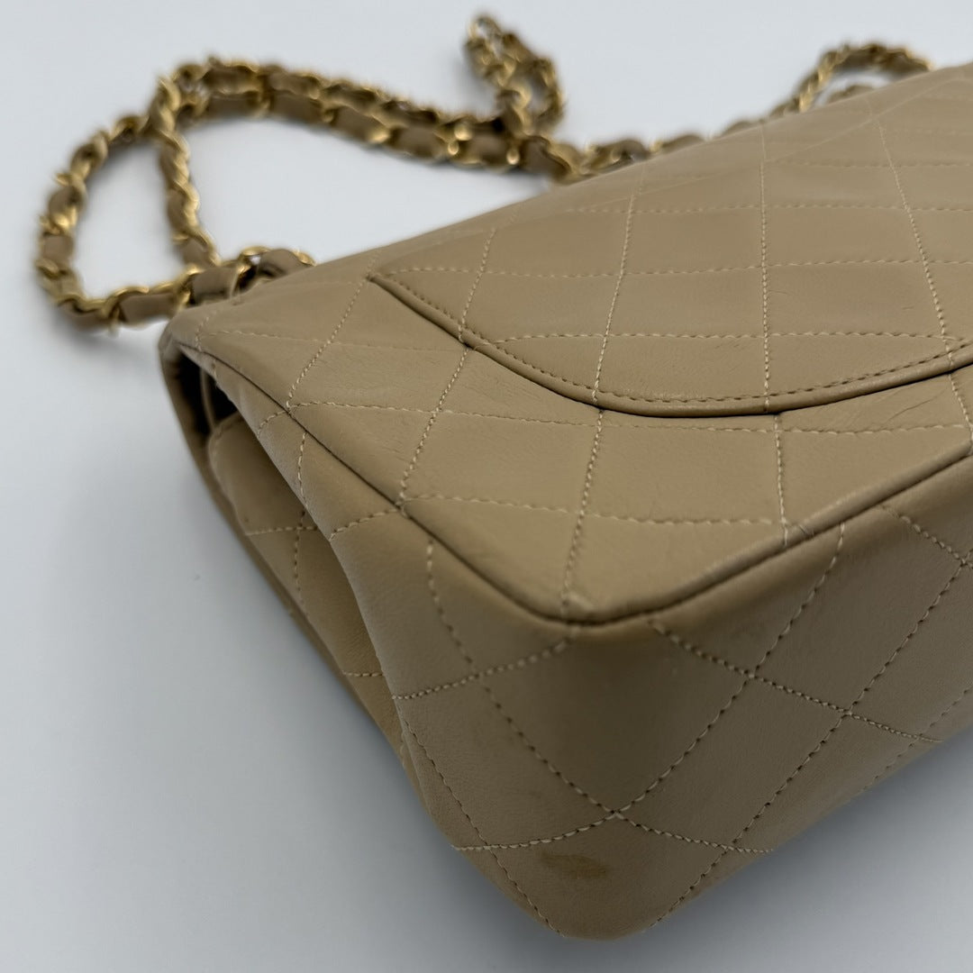 90s Chanel Matelasse Double Flap Chain 24K Gold Beige Shoulder Bag