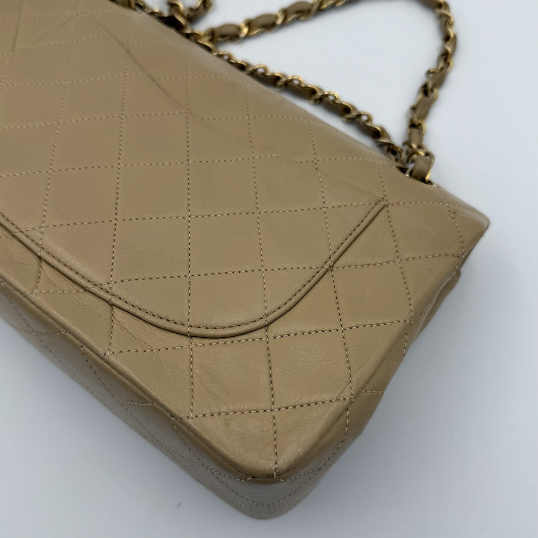 90s Chanel Matelasse Double Flap Chain 24K Gold Beige Shoulder Bag