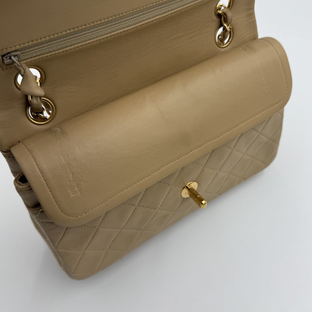 90s Chanel Matelasse Double Flap Chain 24K Gold Beige Shoulder Bag