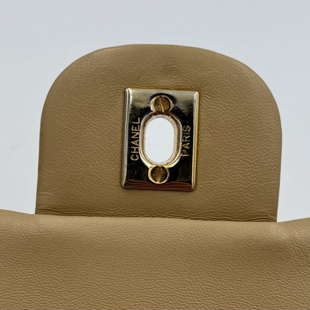90s Chanel Matelasse Double Flap Chain 24K Gold Beige Shoulder Bag