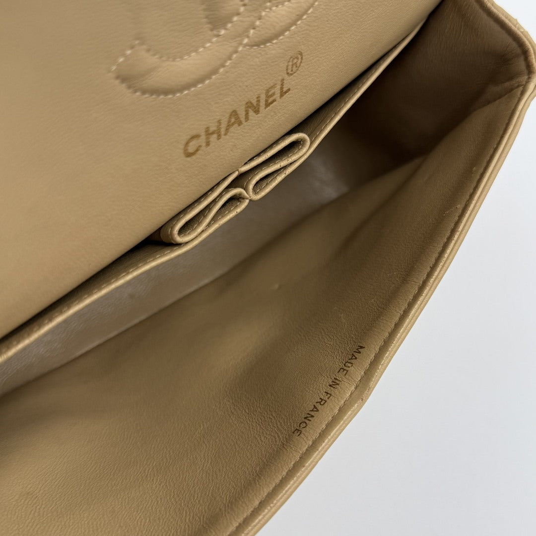 90s Chanel Matelasse Double Flap Chain 24K Gold Beige Shoulder Bag
