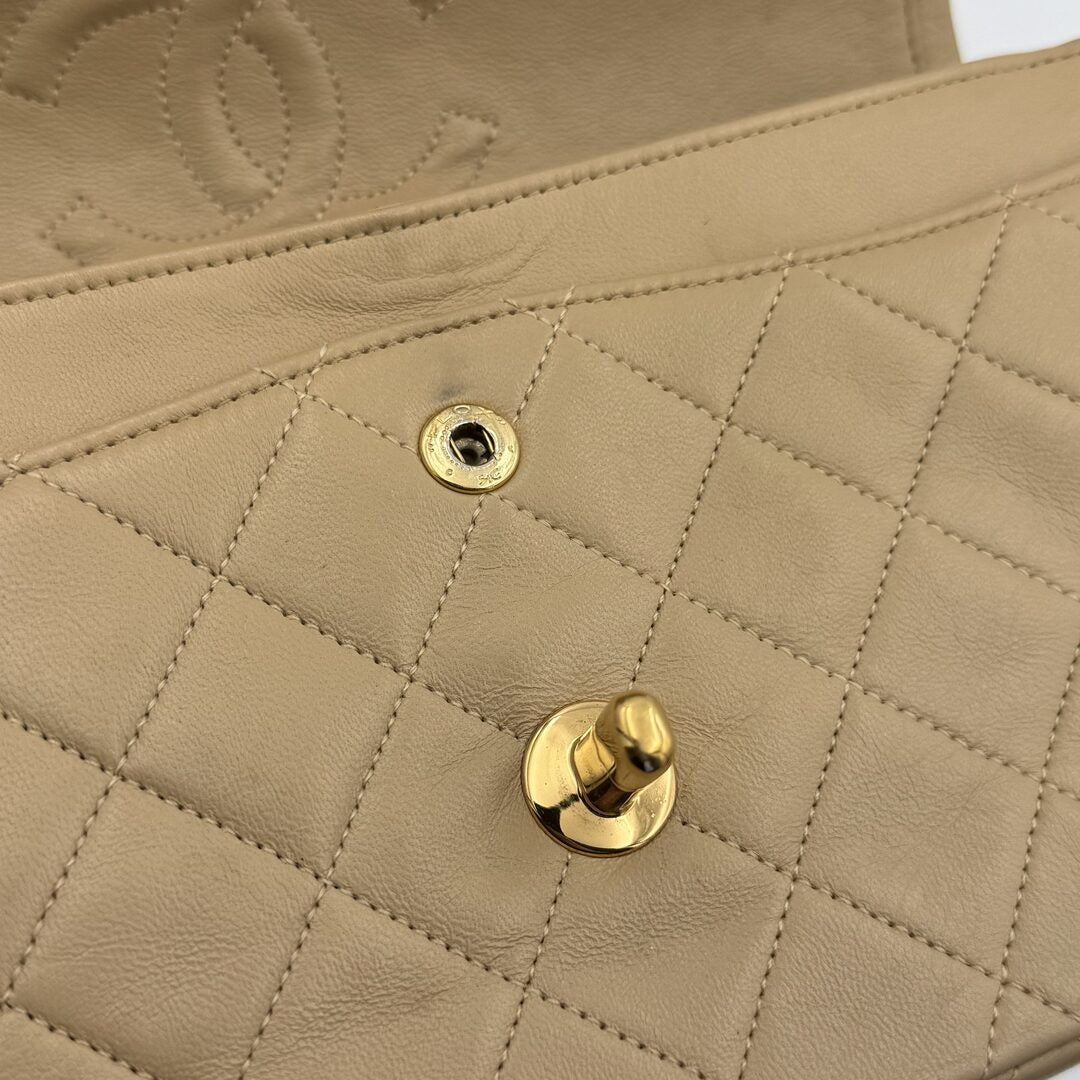 90s Chanel Matelasse Double Flap Chain 24K Gold Beige Shoulder Bag