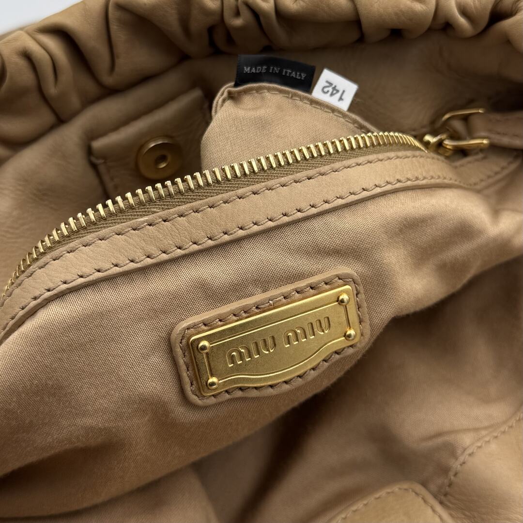 Miu Miu XL Vitello Leather Taupe Brown Handbag