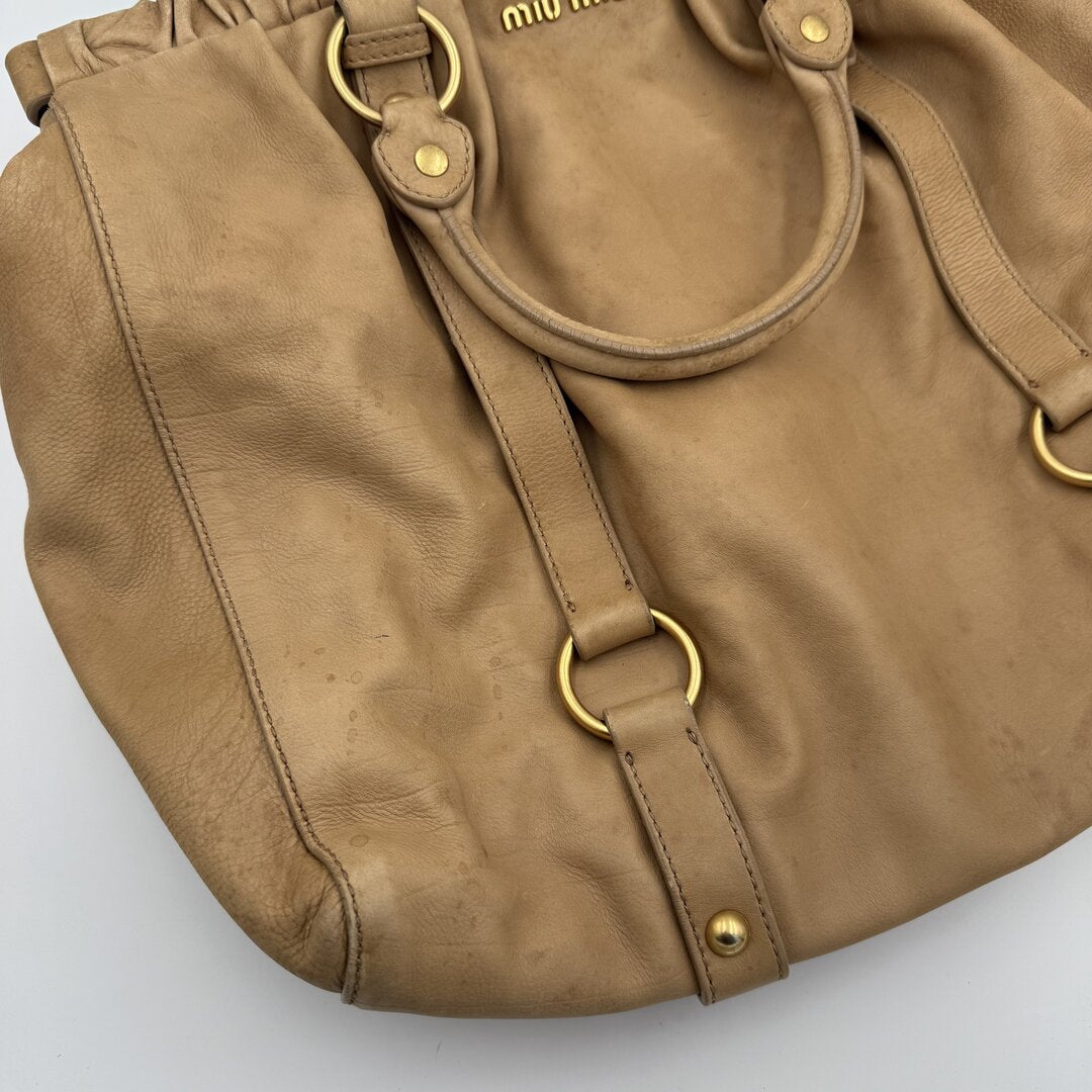Miu Miu XL Vitello Leather Taupe Brown Handbag
