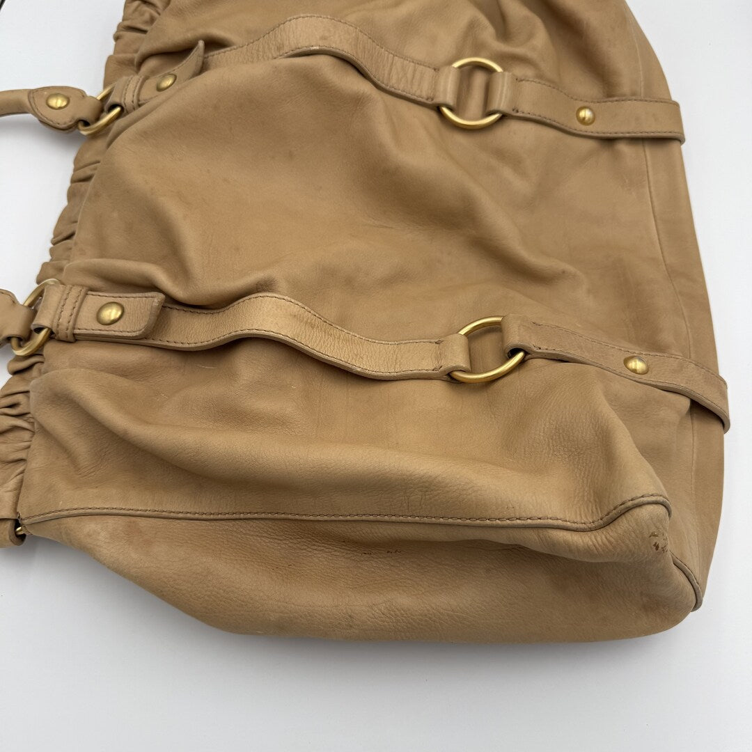 Miu Miu XL Vitello Leather Taupe Brown Handbag