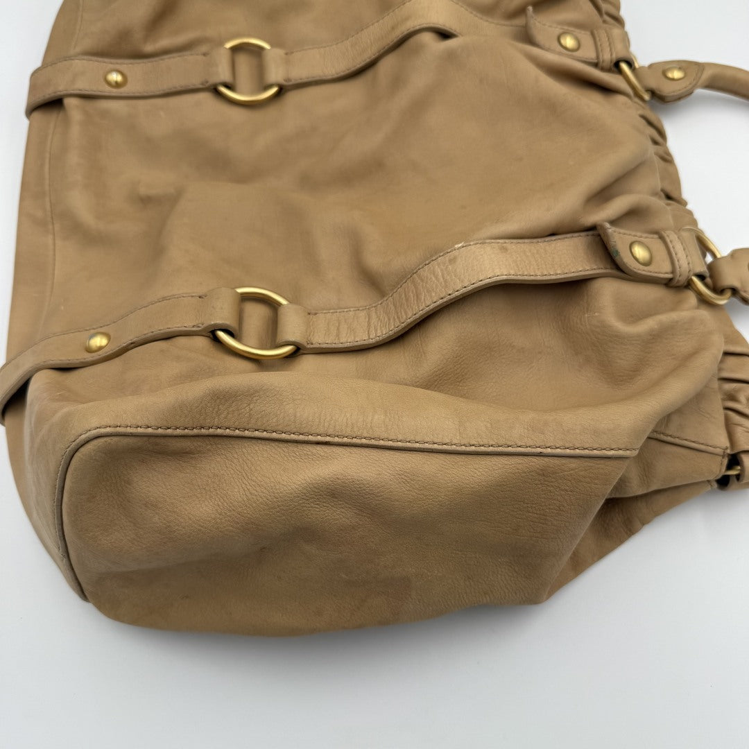 Miu Miu XL Vitello Leather Taupe Brown Handbag