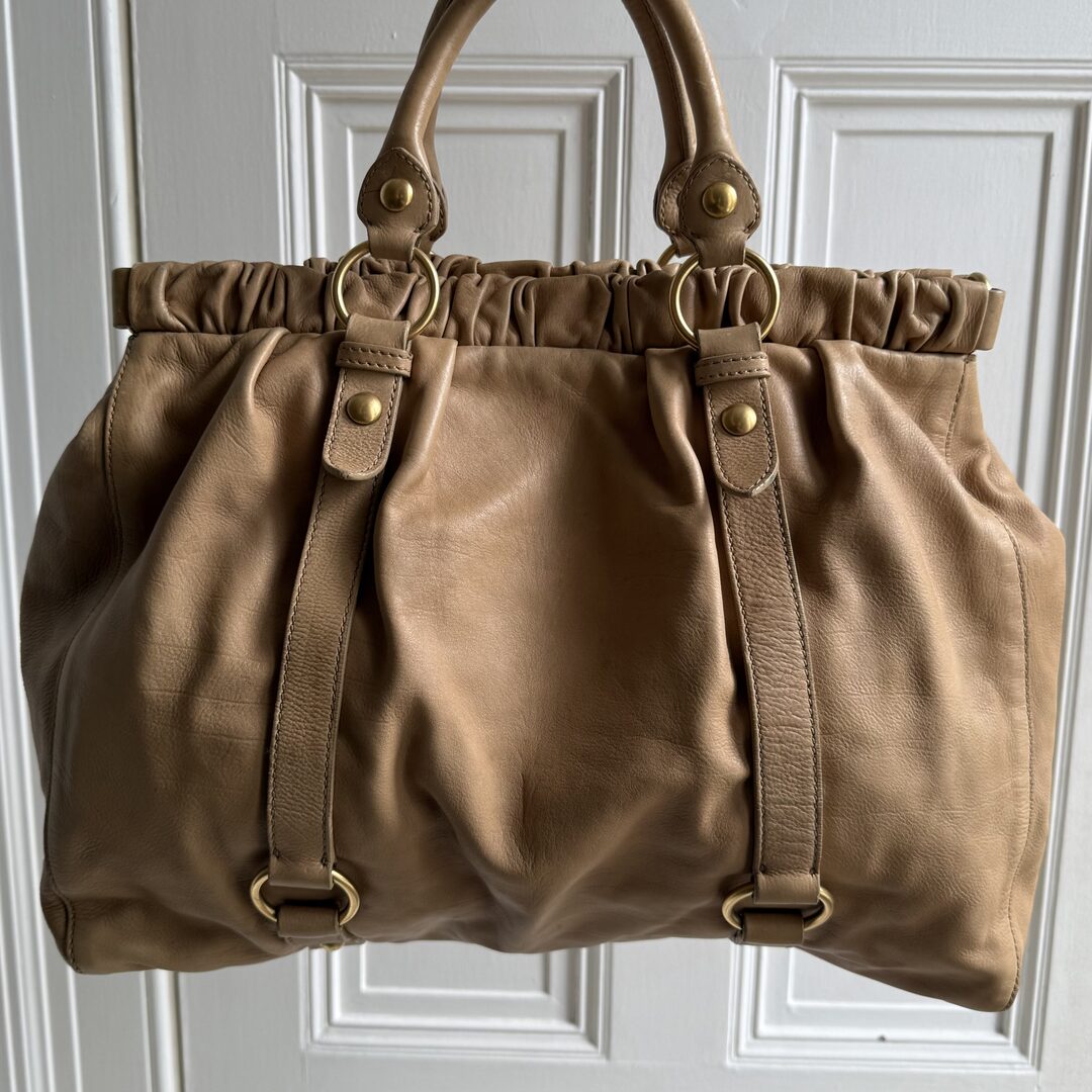 Miu Miu XL Vitello Leather Taupe Brown Handbag