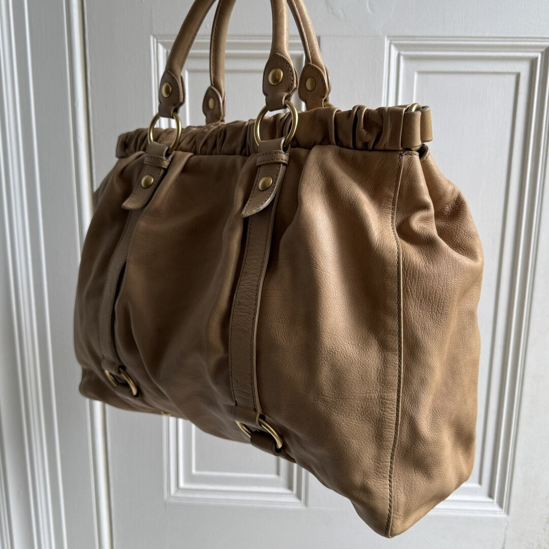 Miu Miu XL Vitello Leather Taupe Brown Handbag