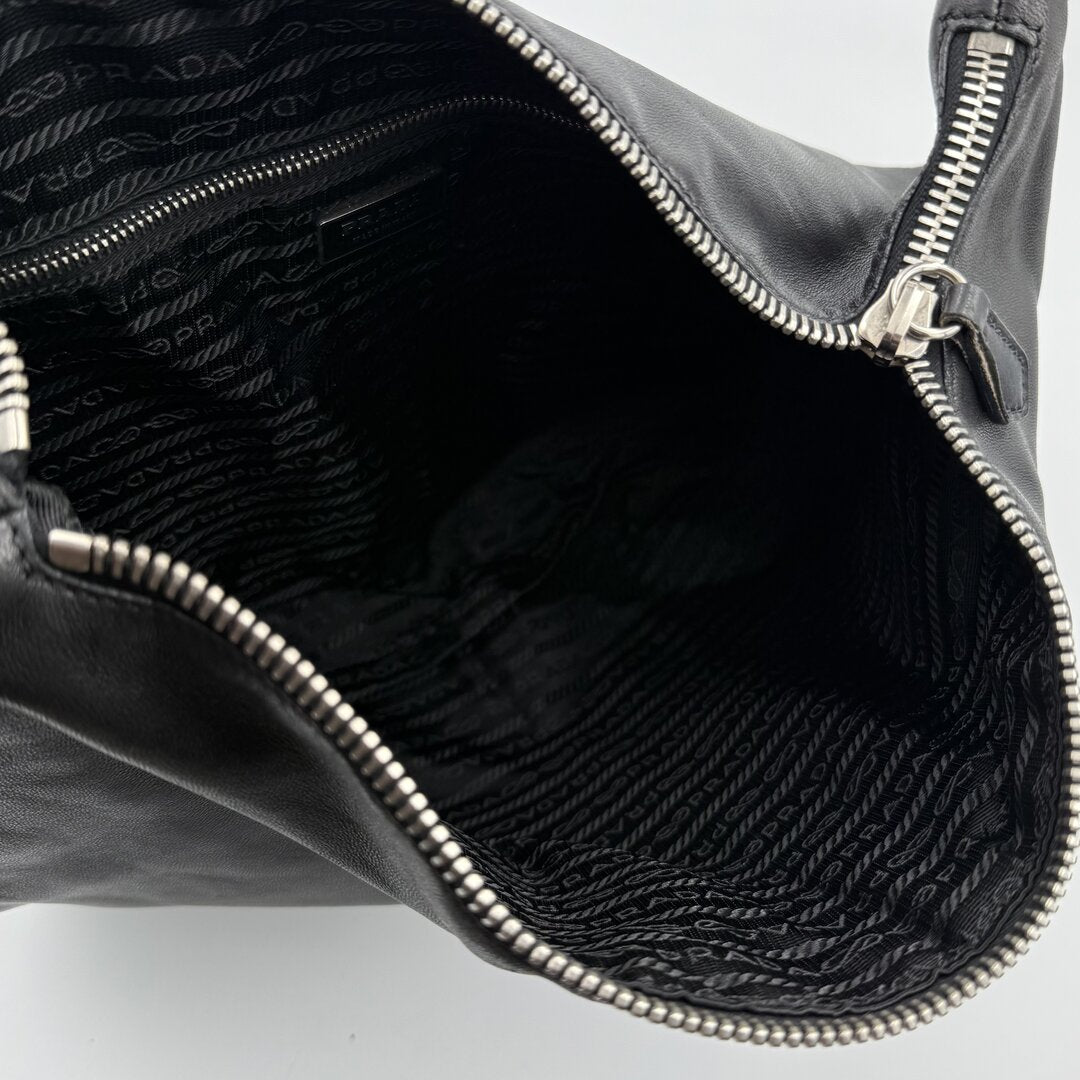 Prada Hobo Black Leather Shoulder Bag