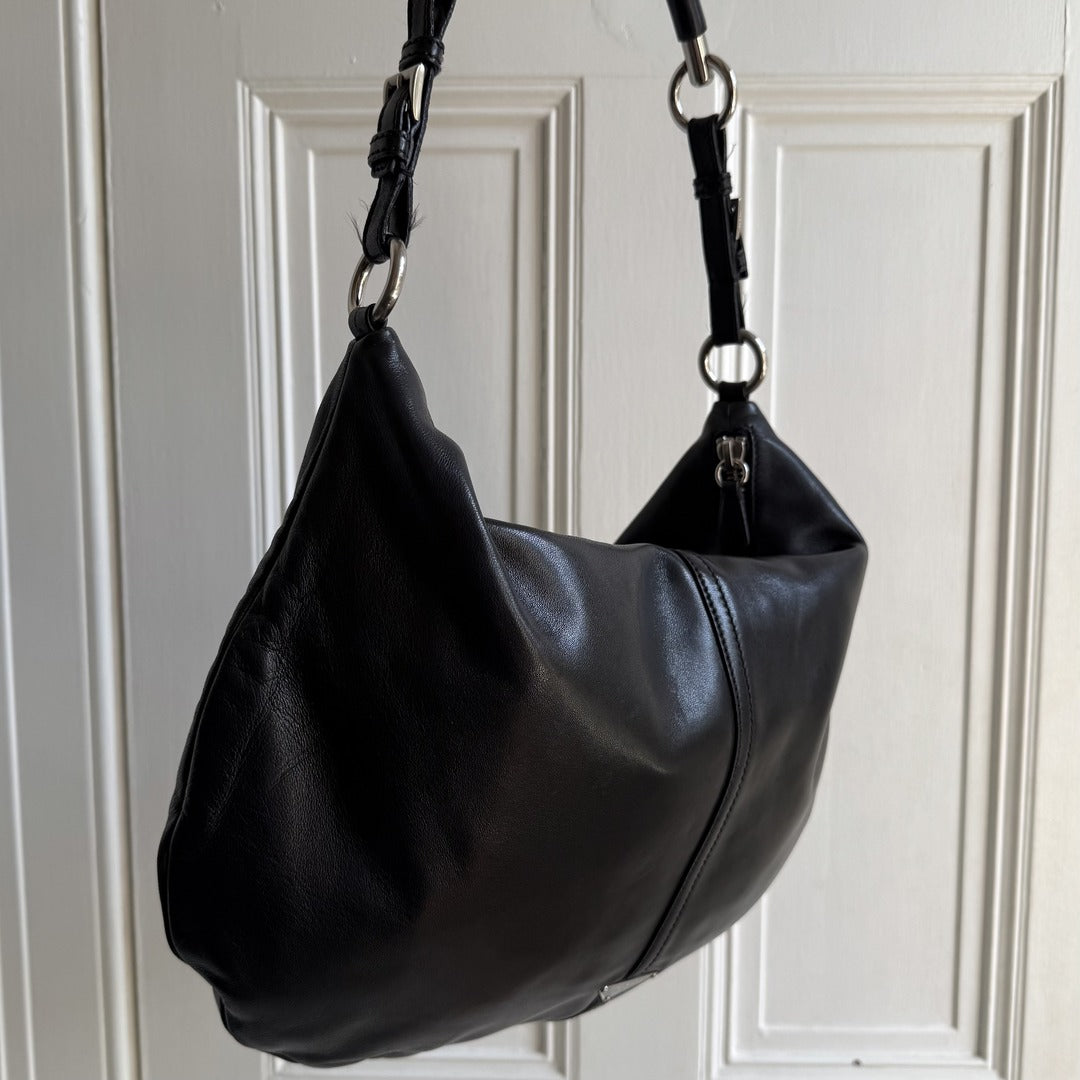 Prada Hobo Black Leather Shoulder Bag