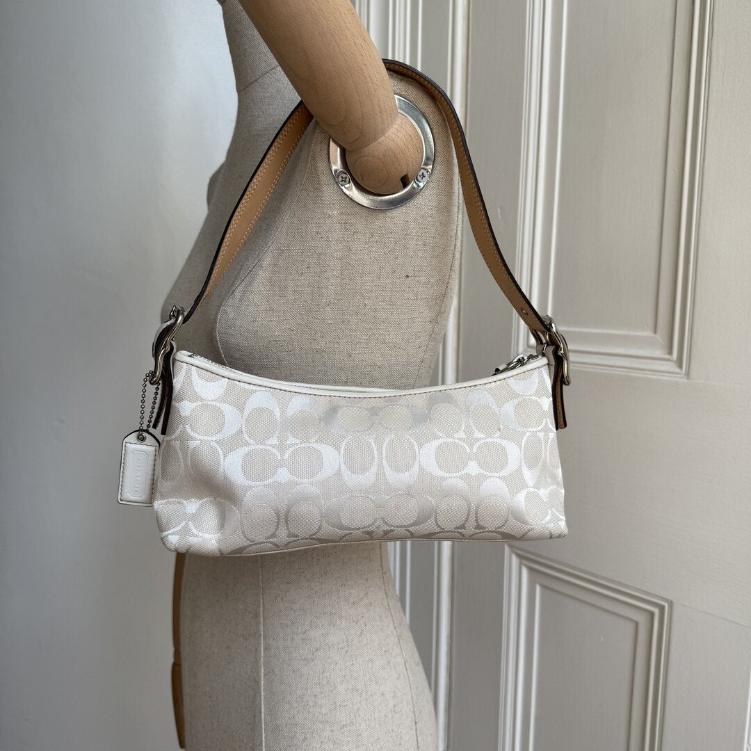 Coach Signature White Baguette Shoulder Bag