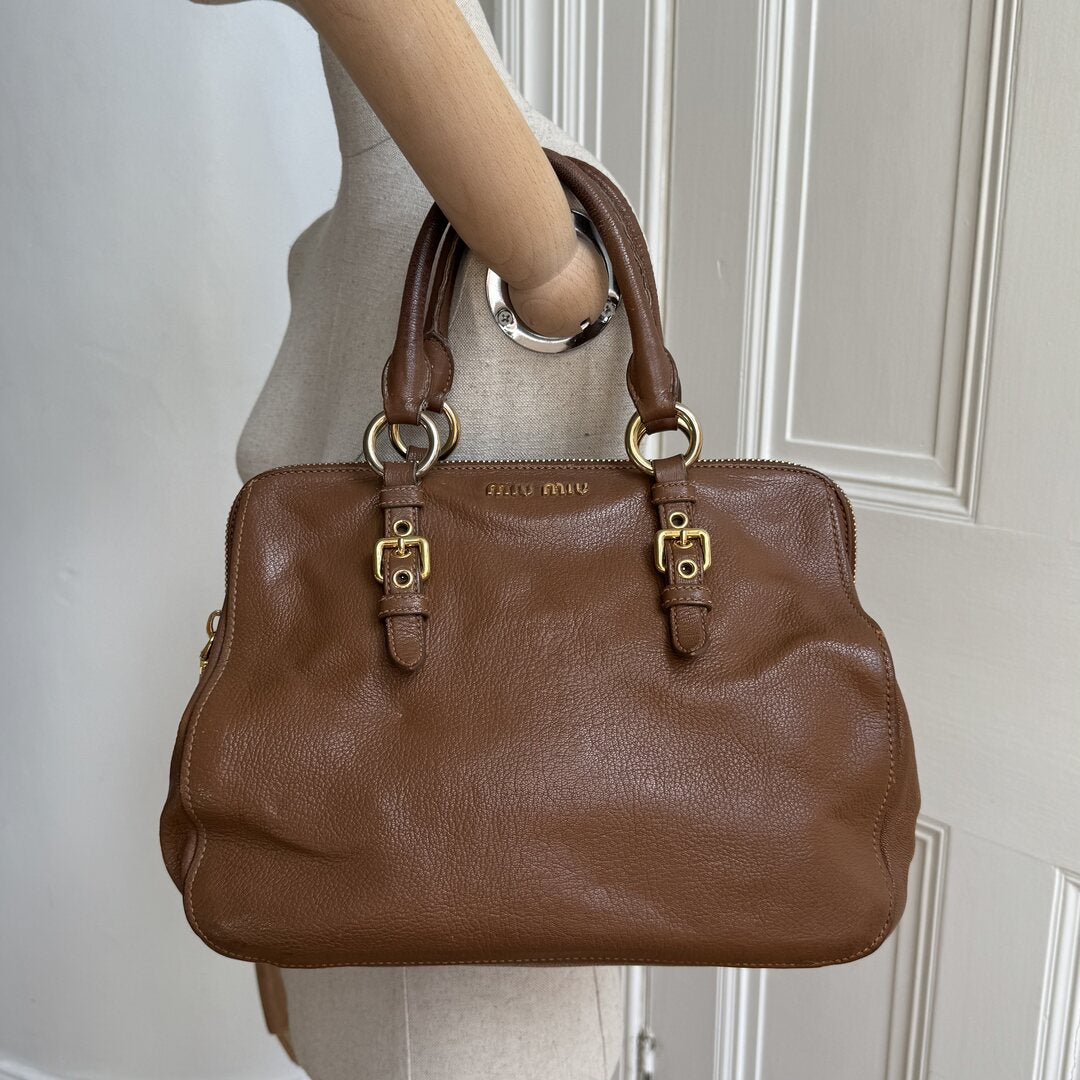 Miu Miu Vitello Madras Leather Brown Handbag