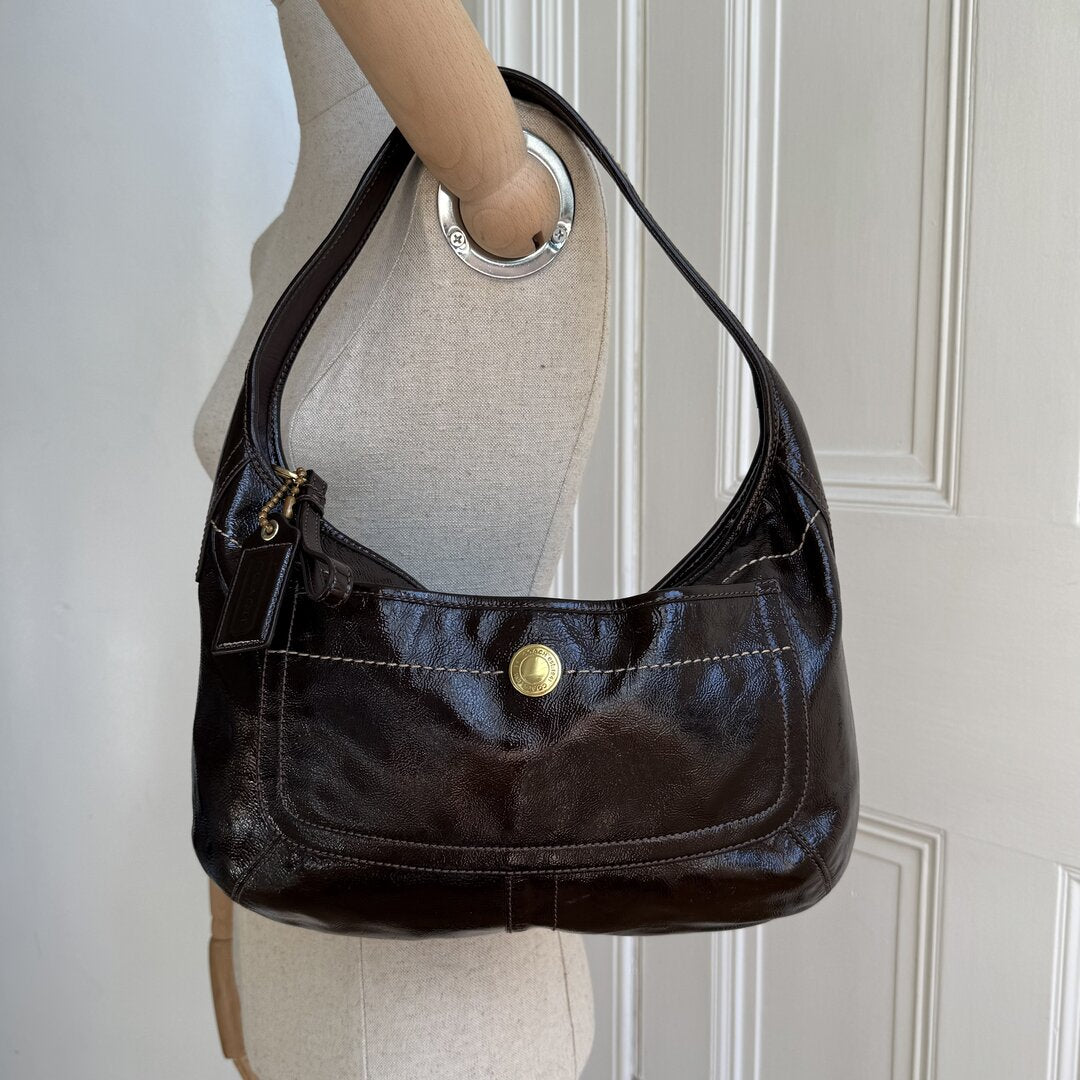 Coach Hobo Patent Leather Dark Brown Shoulder Bag