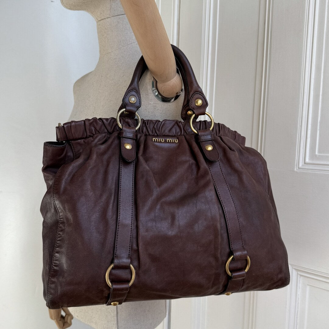 Miu Miu XL Vitello Leather Brown Handbag