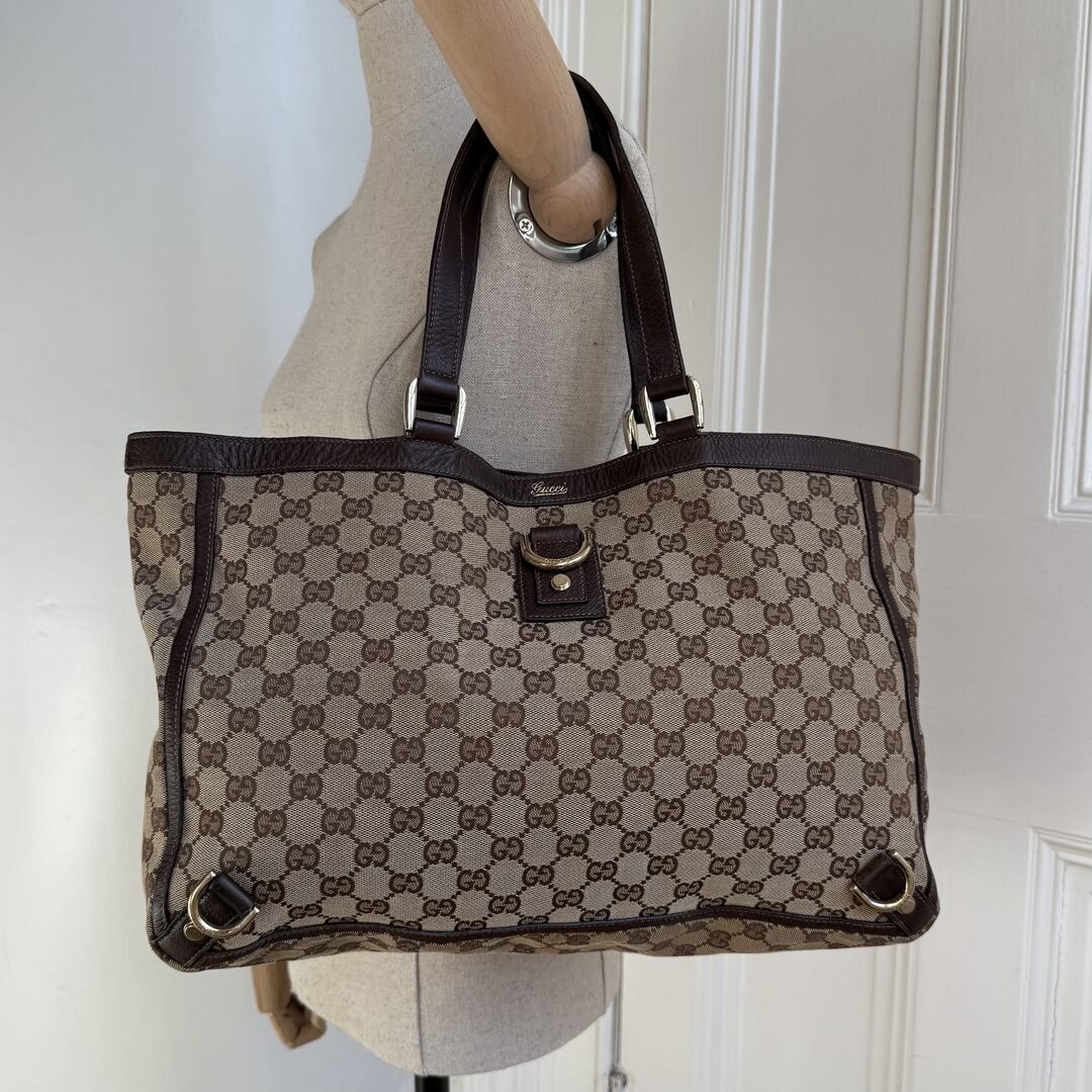 Gucci GG Canvas Abbey D-Ring Brown Tote Bag