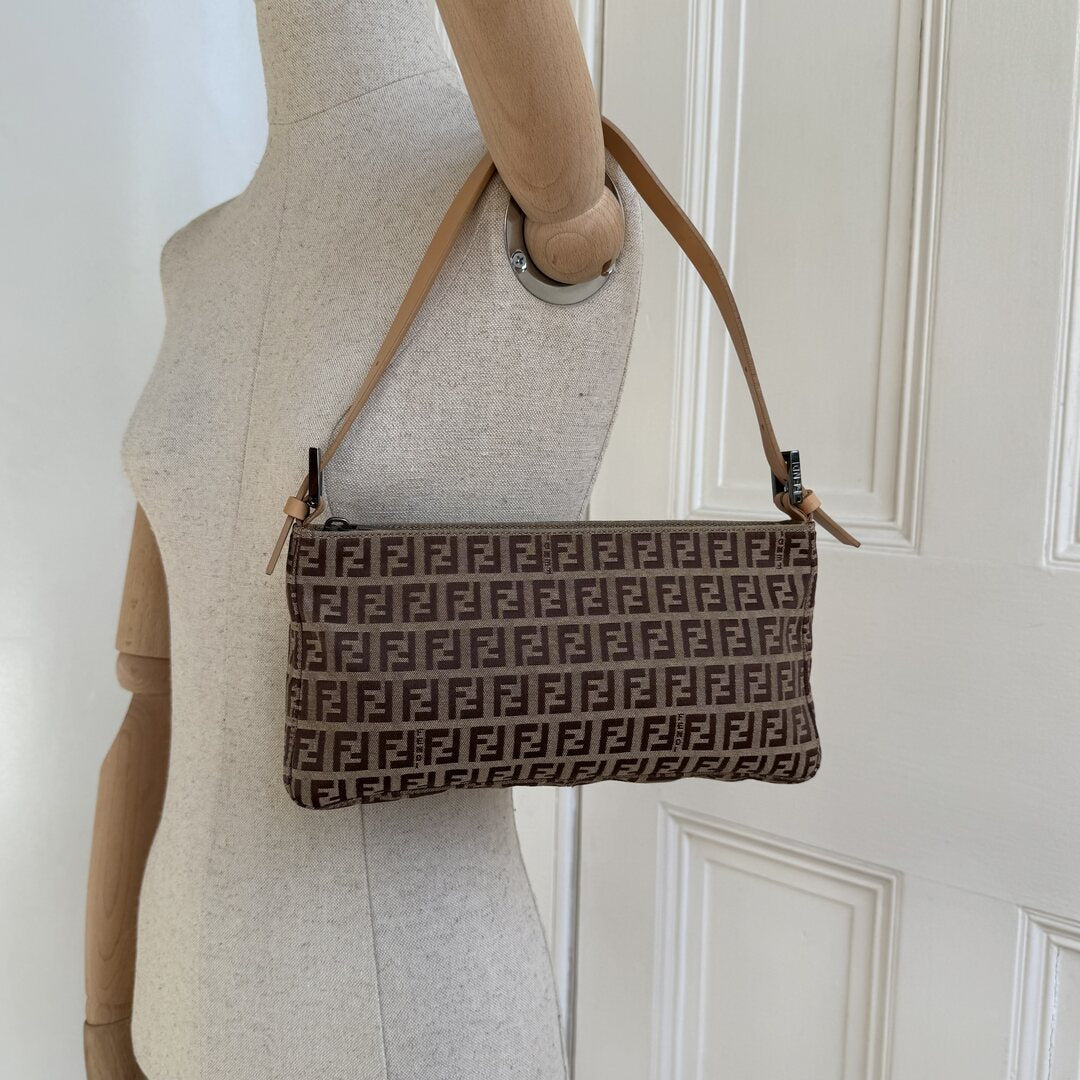 Fendi Zucchino Beige Shoulder Bag
