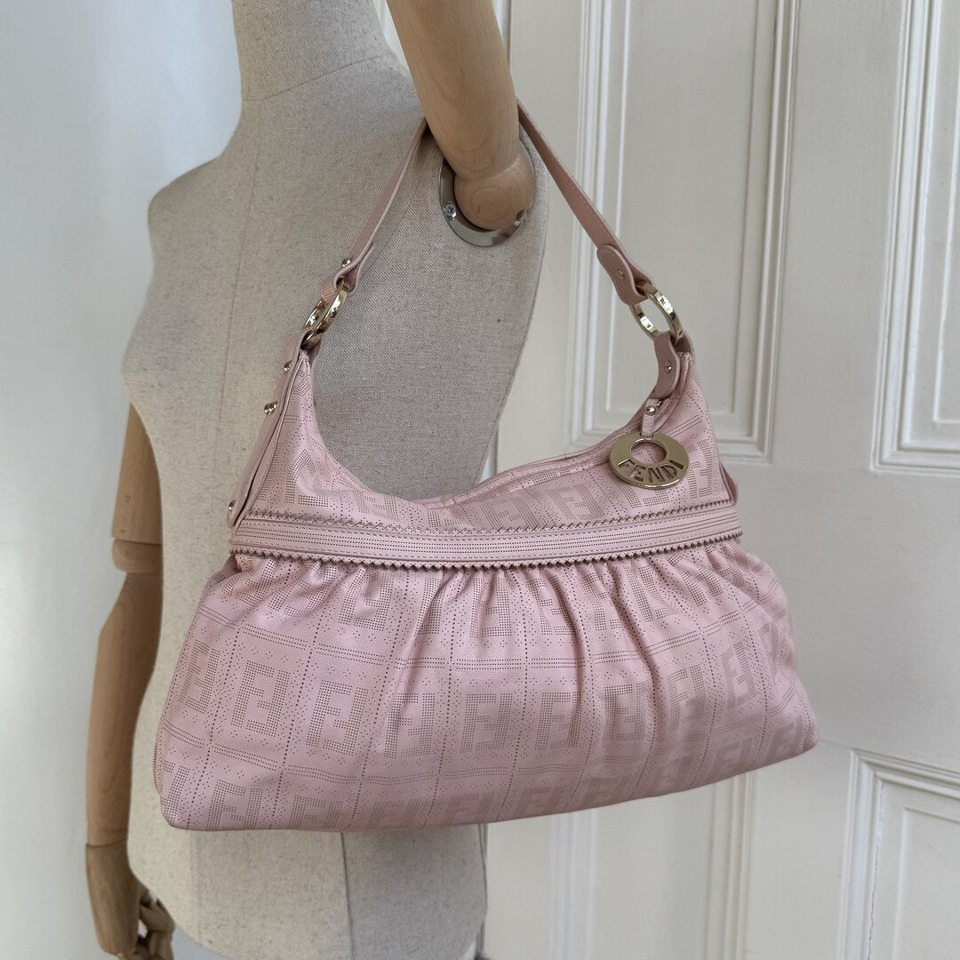 Fendi Zucca Perforated Chef Leather Pink Shoulder Bag