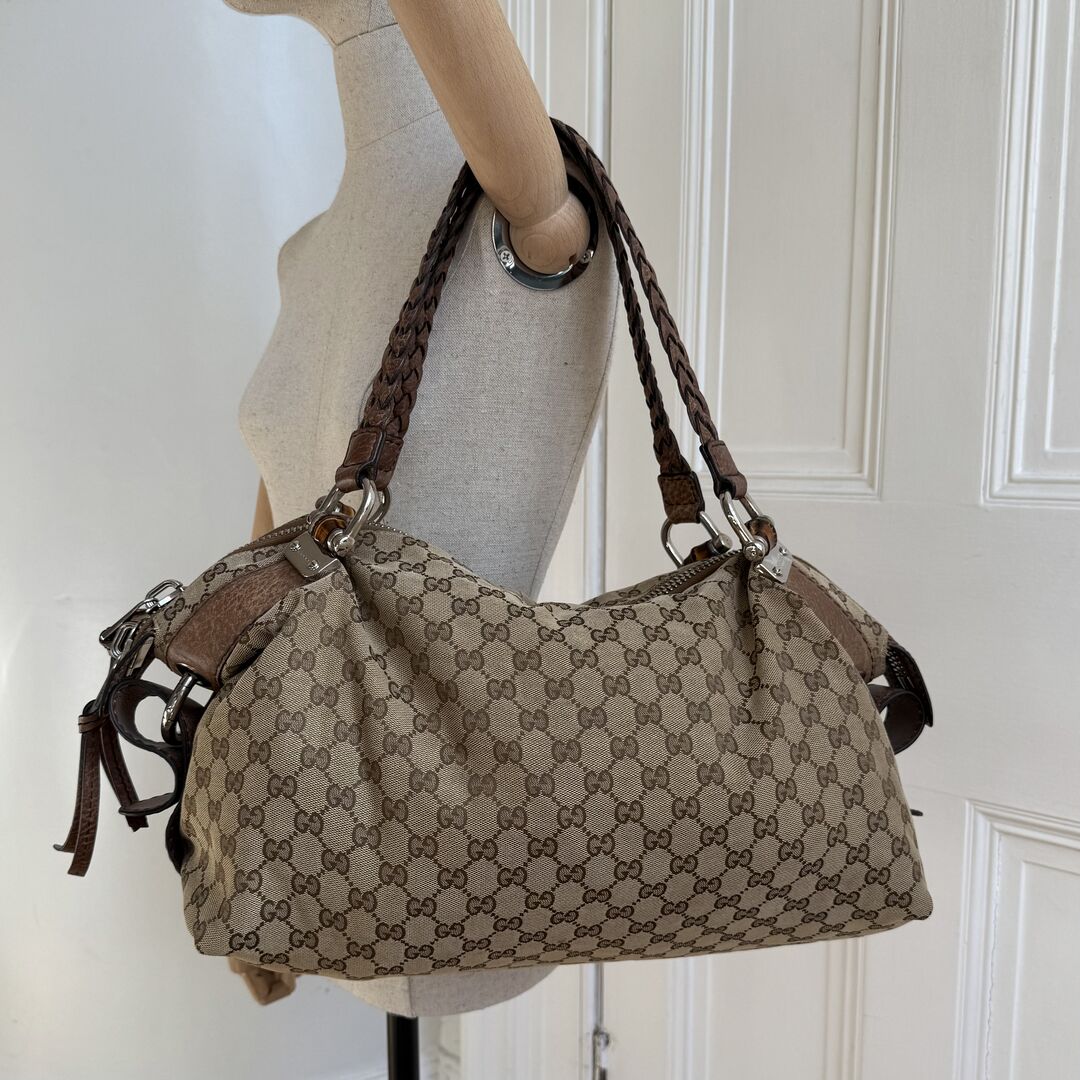 Gucci GG Canvas Bamboo Brown Shoulder Bag
