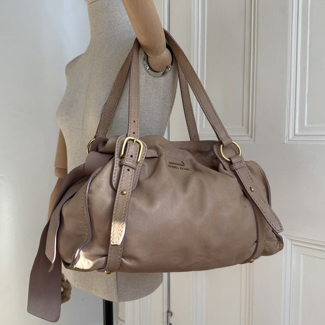 Miu Miu Vitello Leather Beige Tote Bag