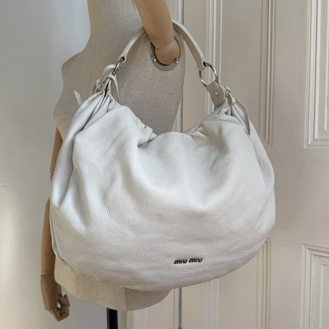 Miu Miu Hobo Bow Leather White Shoulder Bag