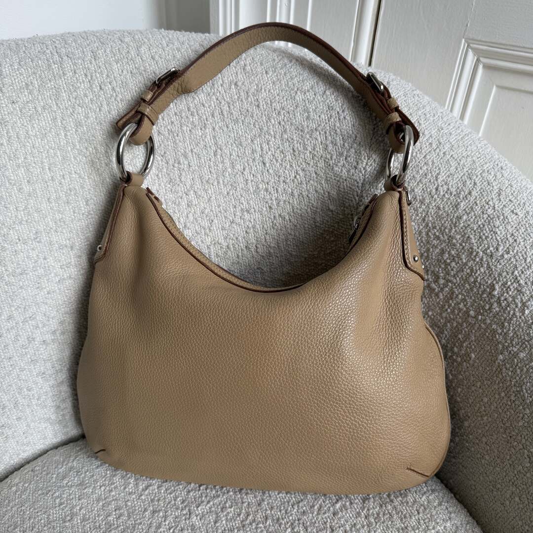 Prada Vitello Daino Hobo Beige Leather Shoulder Bag