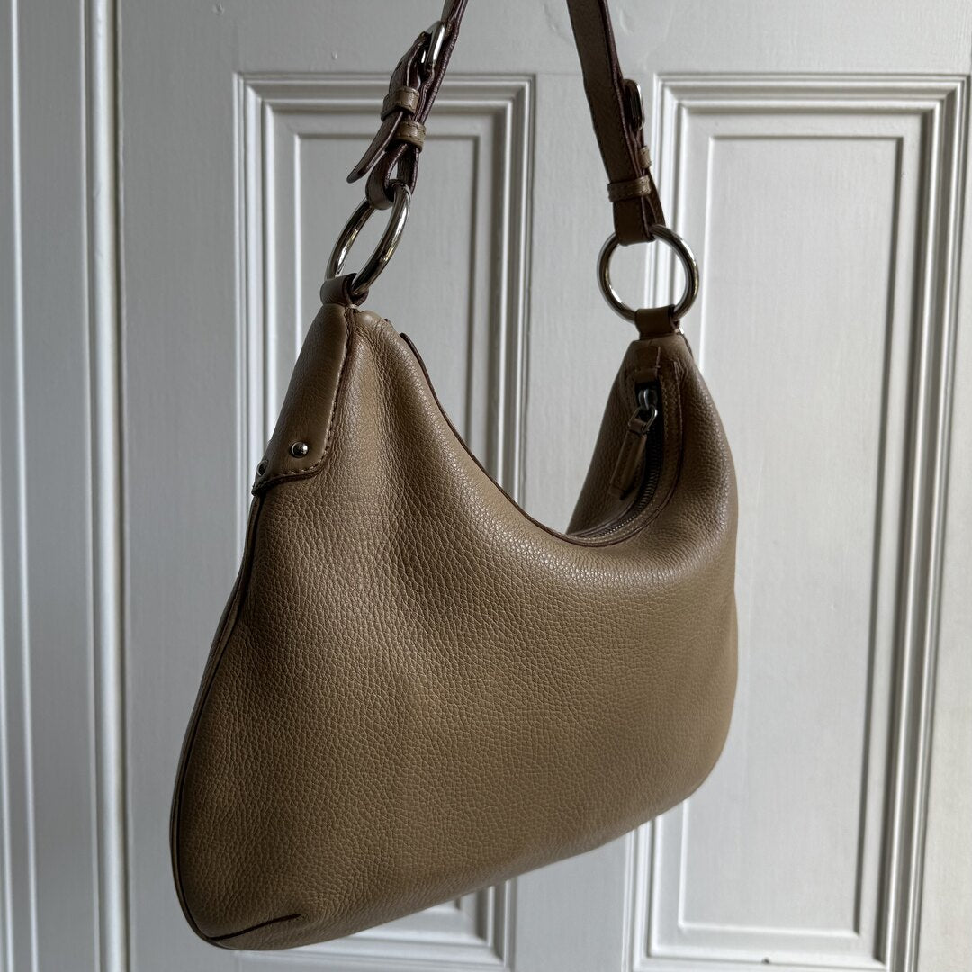 Prada Vitello Daino Hobo Beige Leather Shoulder Bag