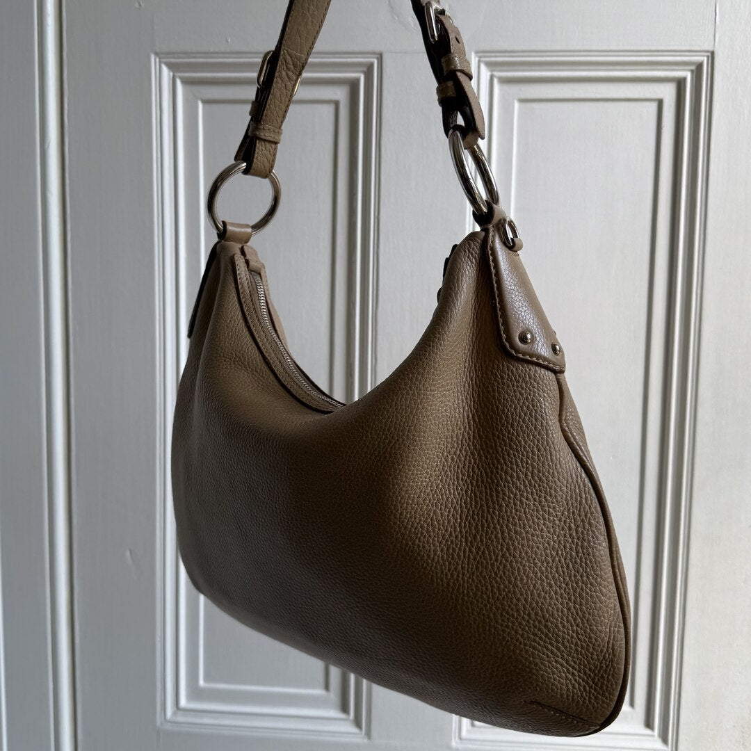 Prada Vitello Daino Hobo Beige Leather Shoulder Bag
