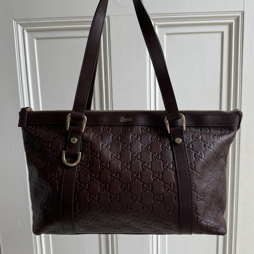 Gucci Guccissima Abbey Brown Leather Shoulder Bag