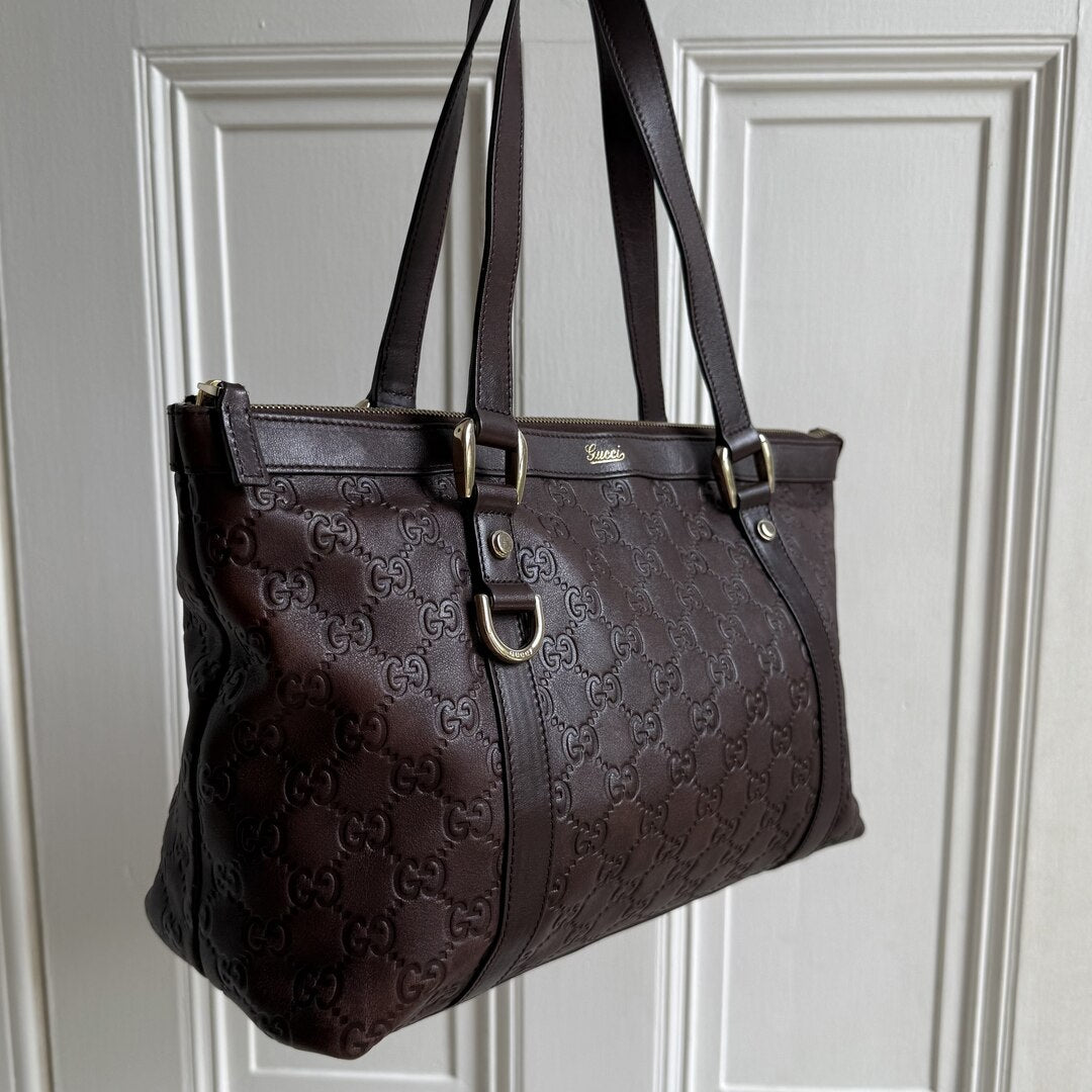 Gucci Guccissima Abbey Brown Leather Shoulder Bag