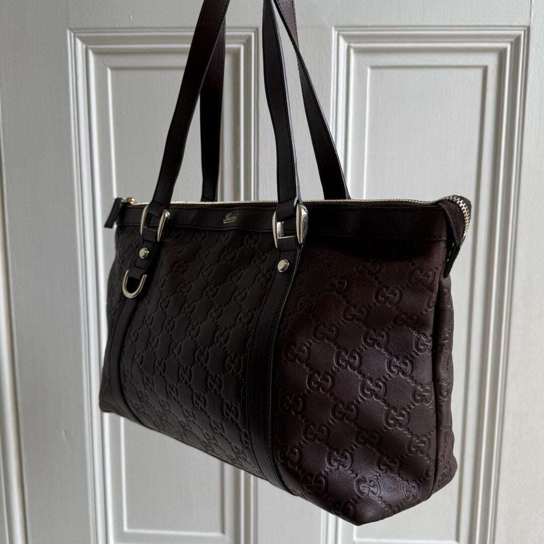 Gucci Guccissima Abbey Brown Leather Shoulder Bag