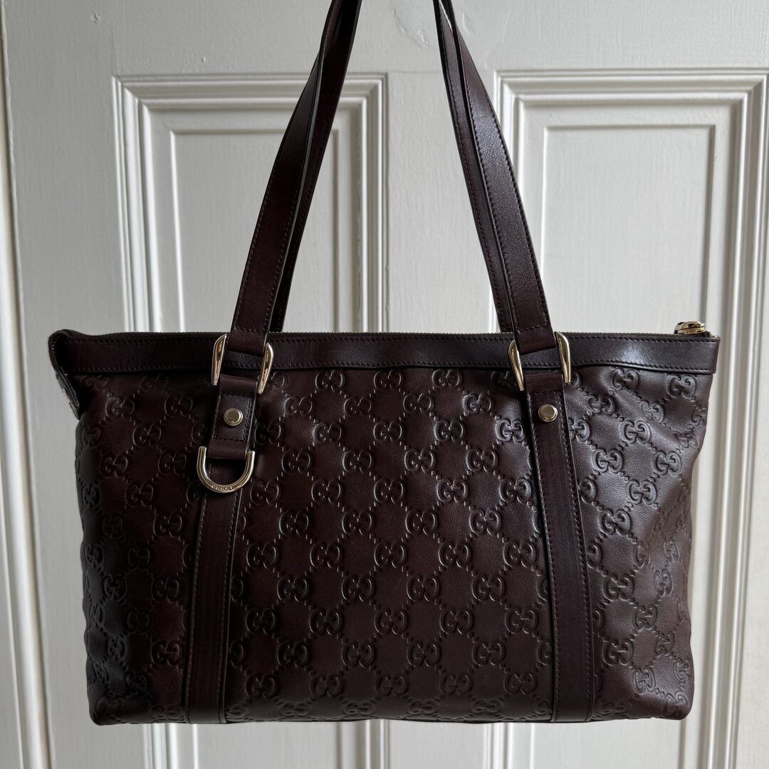 Gucci Guccissima Abbey Brown Leather Shoulder Bag