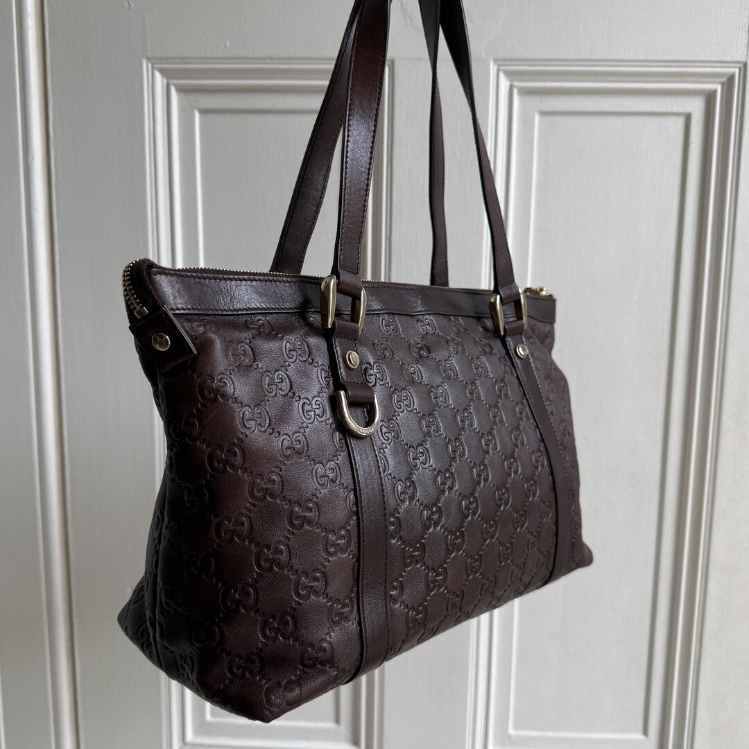 Gucci Guccissima Abbey Brown Leather Shoulder Bag