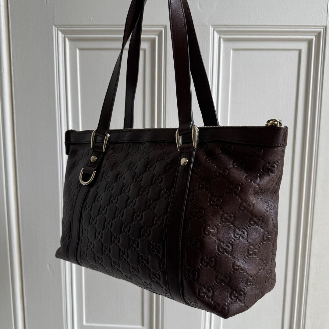 Gucci Guccissima Abbey Brown Leather Shoulder Bag