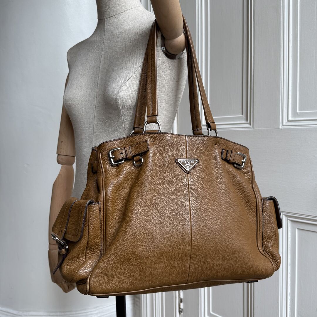 Prada Vitello Daino Leather Brown Tote Bag