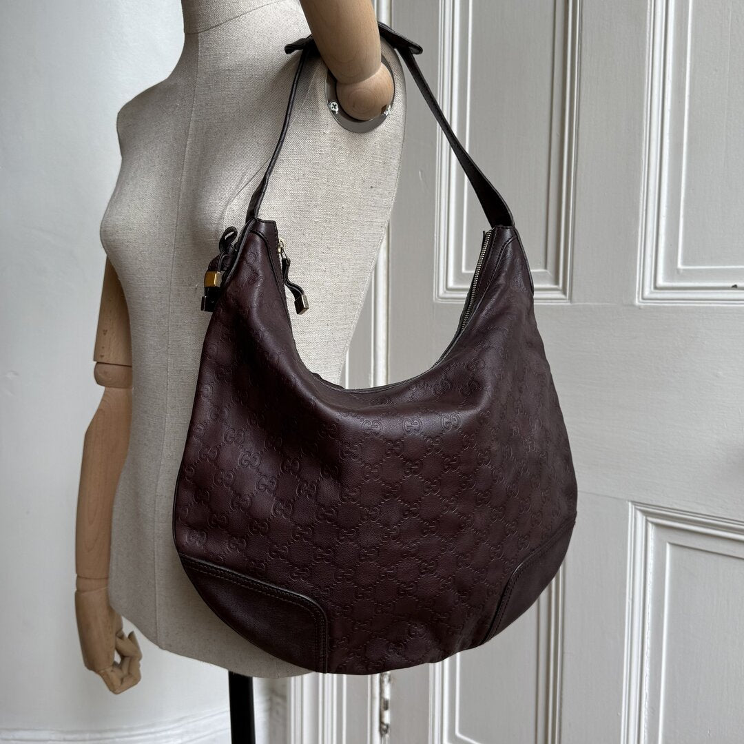 Gucci Guccissima Hobo Brown Leather Shoulder Bag