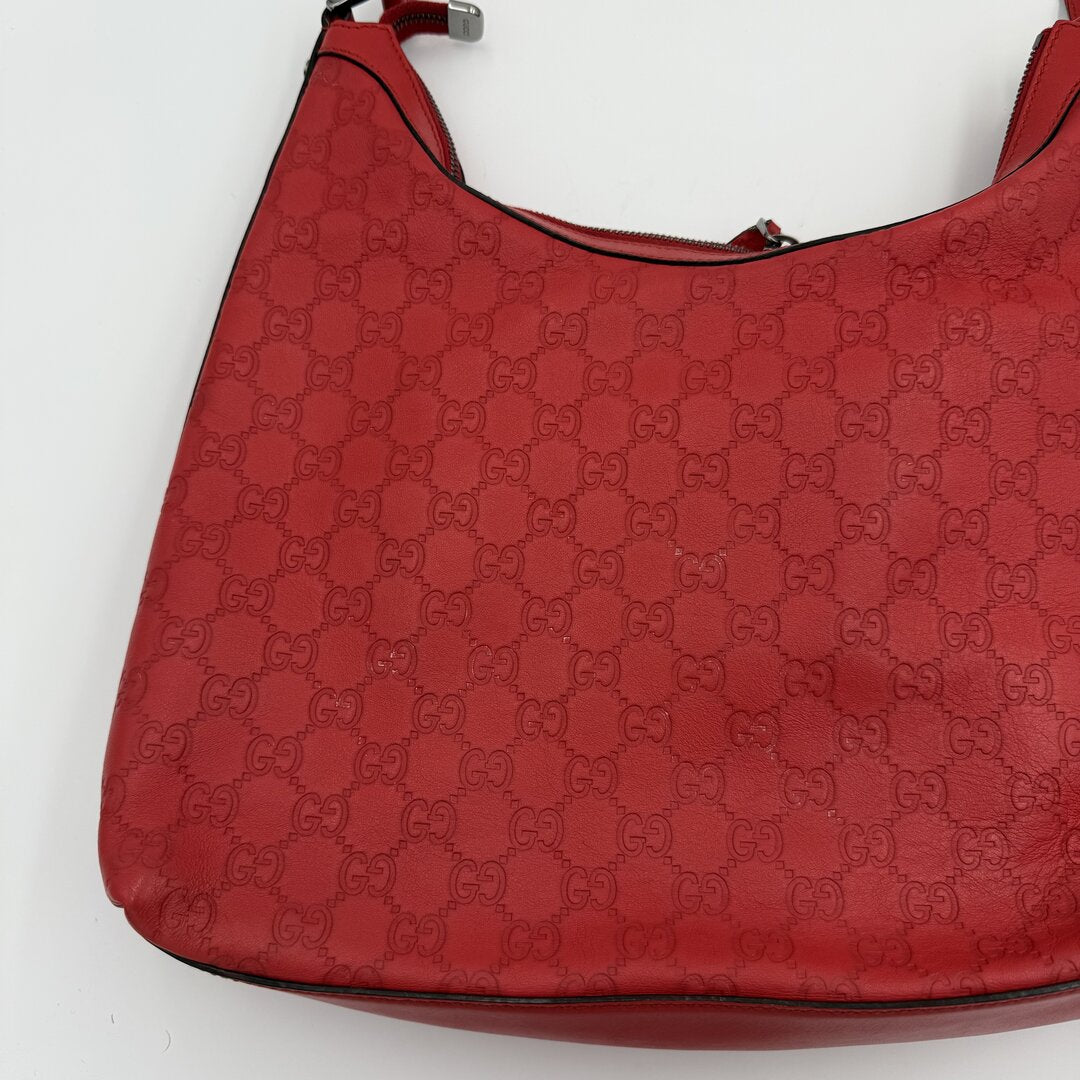 Gucci Guccissima Hobo Leather Red Shoulder Bag